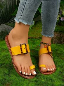 Women's Retro Leopard Print Flat Slippers - Yellow - View 3