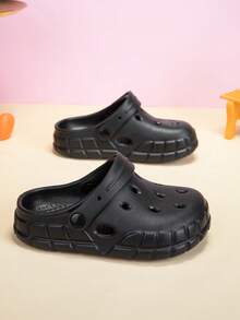 儿童四季休闲拖鞋，防水防滑 EVA，时尚舒适厚底沙滩凉鞋，纯色运动拖鞋 - 黑色 - 查看 4