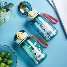 1pc 400ml Cartoon Bear Design Water Cup With Straw, Spill-Proof Portable Cup With Lid, Handle, Tea Strainer, For Easy Carrying And Fruit/Tea Separation