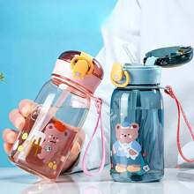 1pc 400ml Cartoon Bear Design Water Cup With Straw, Spill-Proof Portable Cup With Lid, Handle, Tea Strainer, For Easy Carrying And Fruit/Tea Separation