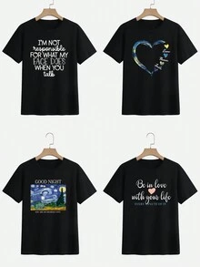 Camiseta de mujer con patrón personalizado, cumpleaños/Día de San Valentín/Día del Padre/Fiesta/Aniversario/Personalización de patrón casual negro - Negro - Ver 2