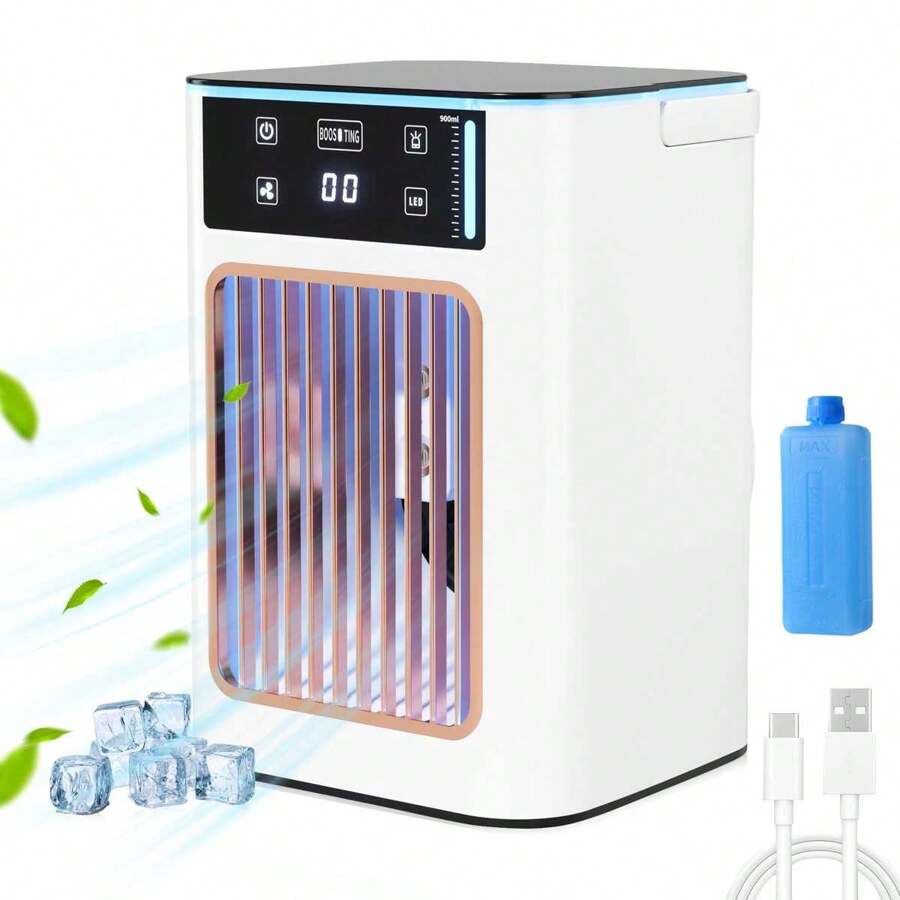 Máy điều hòa di động, Bộ AC nhỏ 3 tốc độ, Máy làm mát không khí bay hơi, Đèn ngủ 7 màu, Bình 900ML, 2 chế độ phun sương, Điều hòa cá nhân cho phòng ngủ, văn phòng, phòng