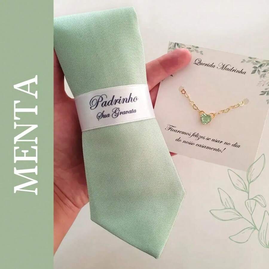 Semi Slim Godfather Tie And Gold Plated Godmother Bracelet Kit READY DELIVERY - 薄荷綠 - 查看 1