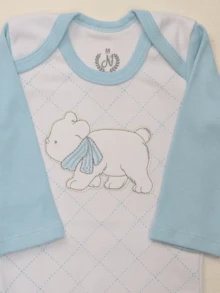 2-Piece Set Baby Boy Clothes Embroidered Long Sleeve Bodysuit And Turn-Up Pants 0 To 9 Months - Màu xanh nhạt - Xem 3