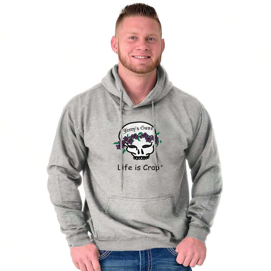 Life Is Crap Graphic Fleece Lined Pullover Hoodie Sarcastic Unlucky Jerry's Gone Rock Band Flower Skull Aesthetic Casual Everyday Cotton Printed Thermal Lined Drawstring Hooded Sweatshirt Kangaroo Pocket - Sport Grey - 查看 1
