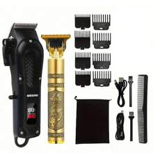 Professional Hair Clippers Set,VintageT-Blade Trimmer,Electric Hair Clipper, Portable Rechargeable Cordless Beard Trimmer Hair Cutting Shaving Machine,Holiday Gift Father's Day Gift - Black - View 5