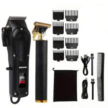 Professional Hair Clippers Set,VintageT-Blade Trimmer,Electric Hair Clipper, Portable Rechargeable Cordless Beard Trimmer Hair Cutting Shaving Machine,Holiday Gift Father's Day Gift - Black - View 1