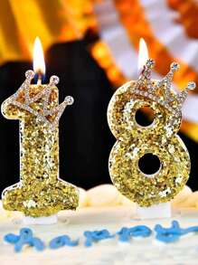 New Golden Crystal Diamond Crown Candles Numbered 0-9 For Birthday, Anniversary, Party Cake Decor - Gold - View 2