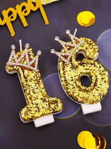 New Golden Crystal Diamond Crown Candles Numbered 0-9 For Birthday, Anniversary, Party Cake Decor - Gold - View 4