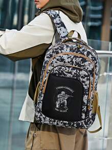 大容量背包，防水防刮休闲旅行包，适合学生、男女，适合笔记本电脑学校背包返校学校用品书包大容量书包 - 黑色 - 查看 5