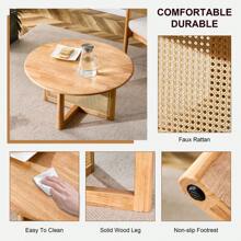 LZ Home Elegant Wooden Coffee Table With Faux Rattan Accents Perfect For Stylish Living Rooms And Cozy Tea Time
