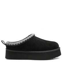 Genuine Suede Leather Women's Fashion Platform Slippers - Short Ankle Boot With Anti-Slip Sole- Cozy, Fuzzy, And Warm Winter Footwear FuzzyEasy Women's 1.57 Inch Platform Slip-On , Ideal For Indoor And Outdoor Use Suitable For Gift (SUGGEST SIZE UP) - 黑色 - 查看 10