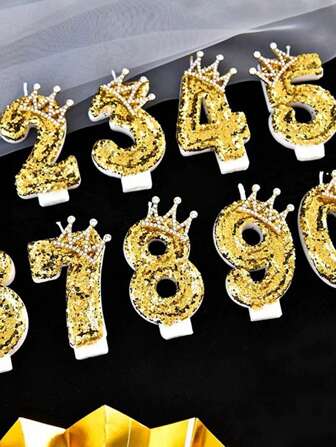 全新金色水晶钻石皇冠蜡烛，编号 0-9，适用于生日、周年纪念、派对蛋糕装饰