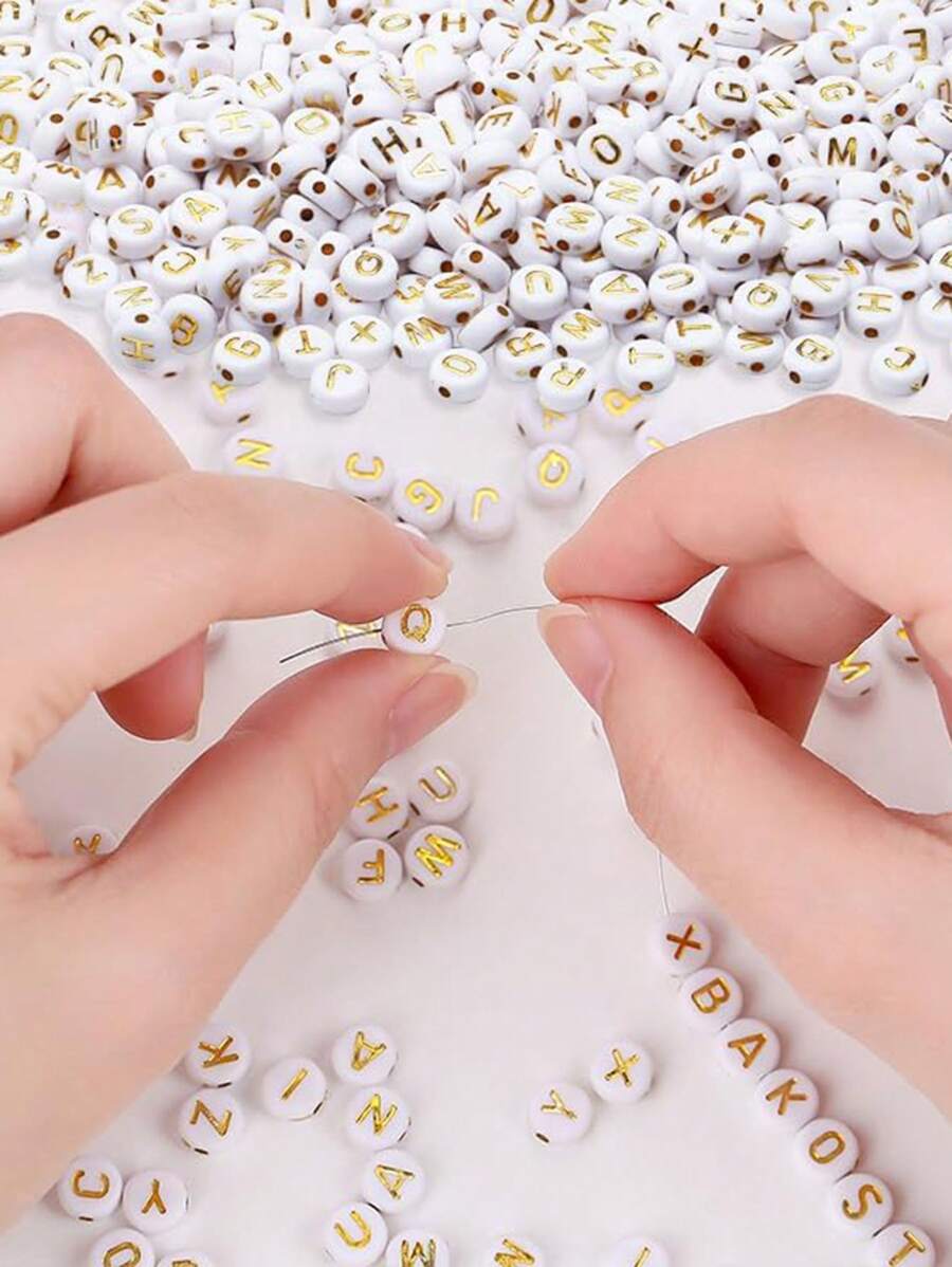 100/200/300 Peças Contas de Letra Acrílicas Mistas de 4*7mm, Contas Douradas Usadas para Fazer Pulseiras, Colares DIY e Joias de Lembrança