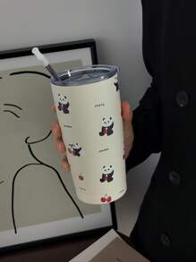 1pc 20oz/600ml Cute Animal & Cherry Pattern Vacuum Insulated Water Bottle, Leak-Proof Thermal Flask, Camping Coffee Cup, Back To School, Holiday Gift, Birthday Gift (No Straw) Back To School - Multicolor - View 8