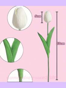 Kit 10 Piezas De Flores Tulipan Artificiales De Calidad Premium, Ramo De Tulipanes Con Toque Real, Flores Artificiales Para Bodas, Habitaciones, Hoteles, Fiestas, Evento, Regalos De San Valentín Y Año Nuevo - Blanco - Ver 2