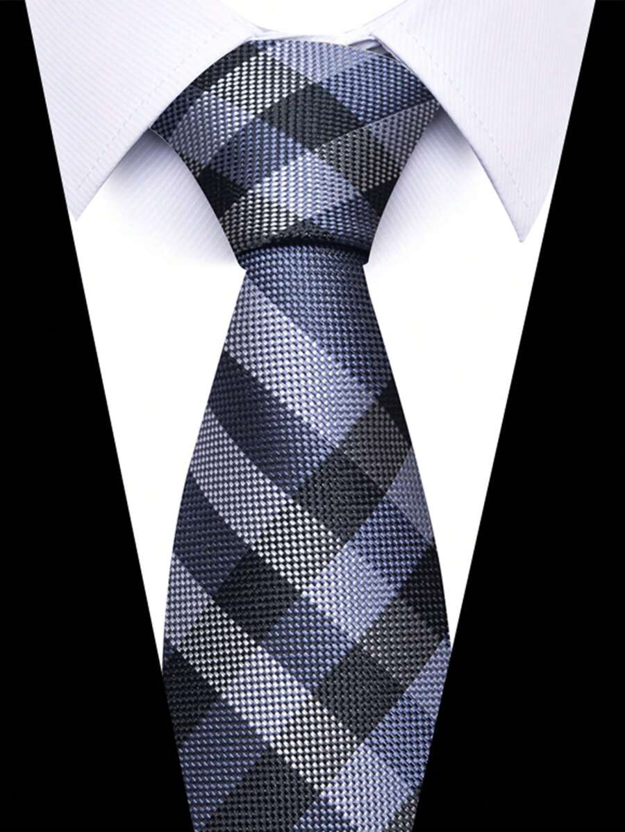 AlanKing 1pc Men's Dark Blue Plaid Striped Paisley Necktie Formal And Party Accessories For Men's Gift Men Necktie