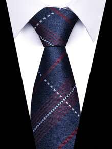 AlanKing 1pc Men's Dark Blue Plaid Striped Paisley Necktie Formal And Party Accessories For Men's Gift Men Necktie