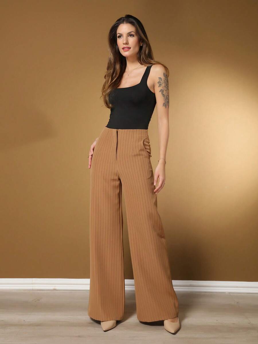 Evangelical Women's STRIPED GEORGIA PANTS Elegant Tailoring Fabric With Pockets - 卡其色 - 查看 1