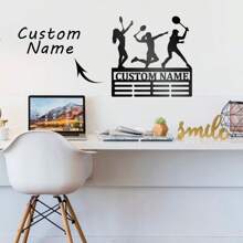 1pc, Custom Art Athlete Medallion Holder Name, Personalized Athlete Medallion Hanger, Medal And Ribbon, Metal Athlete Medallion Display Award, Gift For Friends, Custom Medallion Wall Art Bracket - Black - View 1