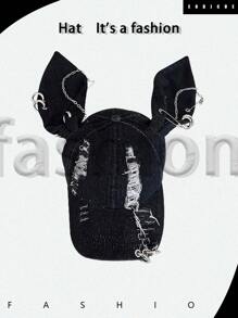 Y2k 帽子 新款牛仔兔耳朵帽子 韩版流行服饰 女士棒球帽 嘻哈帽 摇滚女孩帽 万圣节 - 黑色 - 查看 2