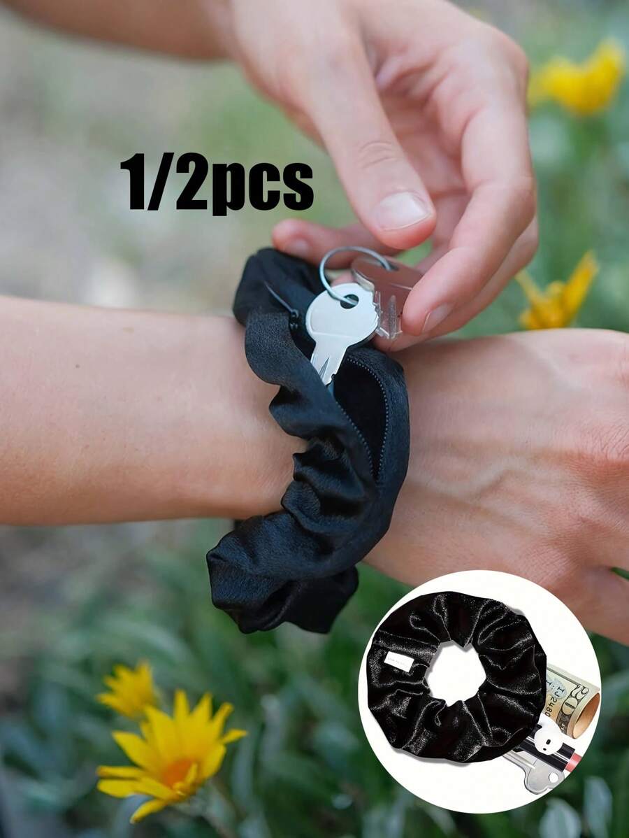 1/2pcs Multi-Functional Hairband Storage Pouch - Portable Money Hider & Organizer, Non-Waterproof Back To School School Storage Bag College Organization - Black - View 1