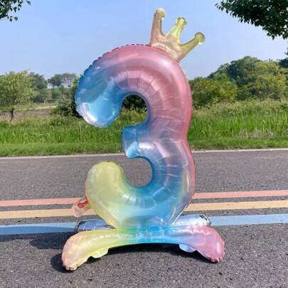 32inch Rainbow Gradient Self Standing Digital Number Balloons 0-9, Great Decoration Supplies For Birthday Party Celebration And Outdoor Scenes Such As Anniversary And Wedding,Christmas