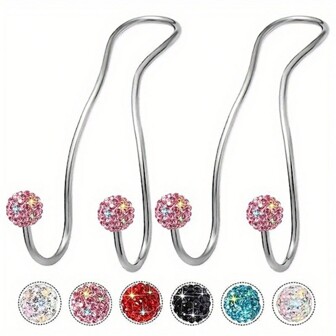2pcs Stainless Steel Car Seat Back Hanging Hooks With Colored Rhinestone Decorative Organizer Racks