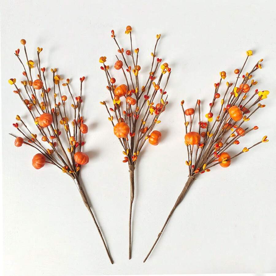 1pc Cành bí ngô nhân tạo thu hoạch Lễ Tạ ơn Halloween Mùa thu Trang trí nhà Bố trí hoa nội thất thực tế, Trang trí Halloween, Trang trí nhà Tiệc Halloween
