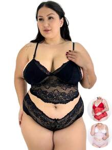 Kit 3 Lace Lingerie Set Wait Husband Sensual Plus Size Cropped And Panties Shorts Sexy Intimate Fashion Factory Promotion Resale - 彩色 - 查看 1