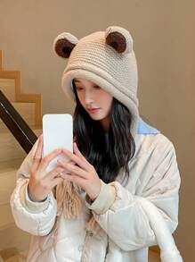 1pc New Stylish Multipurpose Casual High-Quality Cute Frog Knitted Ear Protection Beanie Hat For Outdoor Use, Windproof & Warm Winter Fall - Wool Cap - View 6