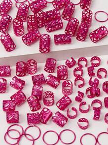 80件装紫红色混合脏辫发夹套装，个性化街头派对编发发夹装饰，女士发夹，节日编发饰品，金色发饰，哥特Y2K秋季万圣节发饰，女士发饰，发型设计，新年魅力 - 玫紅色 - 查看 3