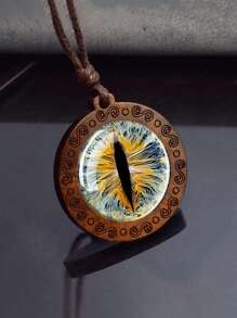 1PC Evil Eye Glass Necklace Dragon Eye Art Picture Glass Wood Pendant Necklace - style - View 5