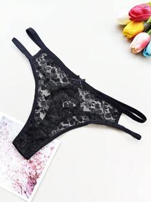 3 piezas de tanga para mujer de talla grande, de color liso, de cintura baja, transparente y con encaje calado