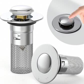 1pc Universal Bathroom Sink Stopper, Basin Pop Up Sink Drain Strainer With Removable Filter Basket Hair Catcher, Anti Clogging Bathtub Drain Stopper For 1.34''-1.57'' Drain, Brass Core, Anti-Odor Kitchen Items Kitchen Accessaries Kitchen Kitchen Tools