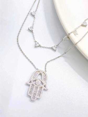 1pc Elegant Luxurious 925 Silver Zirconia Stone Commute Necklace For Women, Summer Event Jewelry