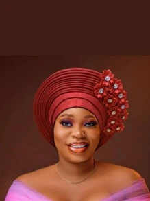 Traditional African & South American Layered Floral Headdress, Nigerian Gele Headwrap, Suitable For Daily Wear, Weddings, Parties, Gatherings, And Ideal Mother's Day Gift