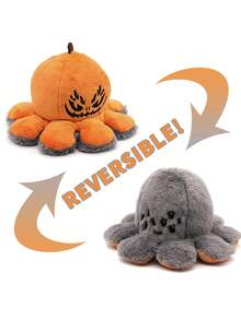 1pc Halloween Reversible Pumpkin Octopus Plush Doll - Double Sided Face Flip - White - View 2