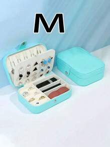 1 件大容量珠宝盒，便携式珠宝收纳盒，迷你珠宝收纳盒，珠宝展示盒，多功能收纳盒，具有防尘和抗氧化功能，适用于戒指、耳环、项链、口红、手表、手链、胸针、发夹、眼影盘，是送给女性、女孩、朋友和家人的绝佳礼物