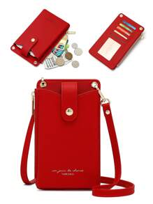 New Japanese Style Women Cross-Body Mini Leather Phone Pouch Multi-Function Smallest Bag - Red - View 2