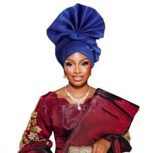 Nigerian Women's Hat Aso Oke Handmade Folding Fan Layered African Hat Topper Cap, Auto Gel Headwear, Suitable For Weddings, Parties, And Other Festivals, Adjustable Sleep Bonnet - Nigerian Turban Hat - View 13