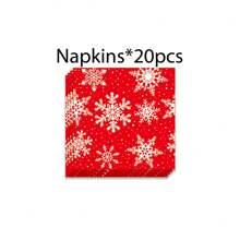 94pcs/Set Red Snowflake Christmas Themed Party Tableware Set, Including 9inch/7inch Paper Plates, Dessert Plates, Paper Cups, Napkins And Banner, Merry Christmas,