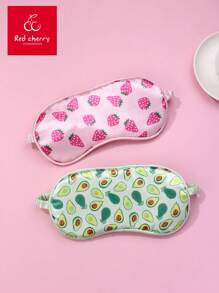 2pcs/Set Kids Girls' Strawberry & Avocado Pattern Elastic Soft Fabric Sleep Eye Mask, Comfortable For Daily Wear - Multicolor - View 1