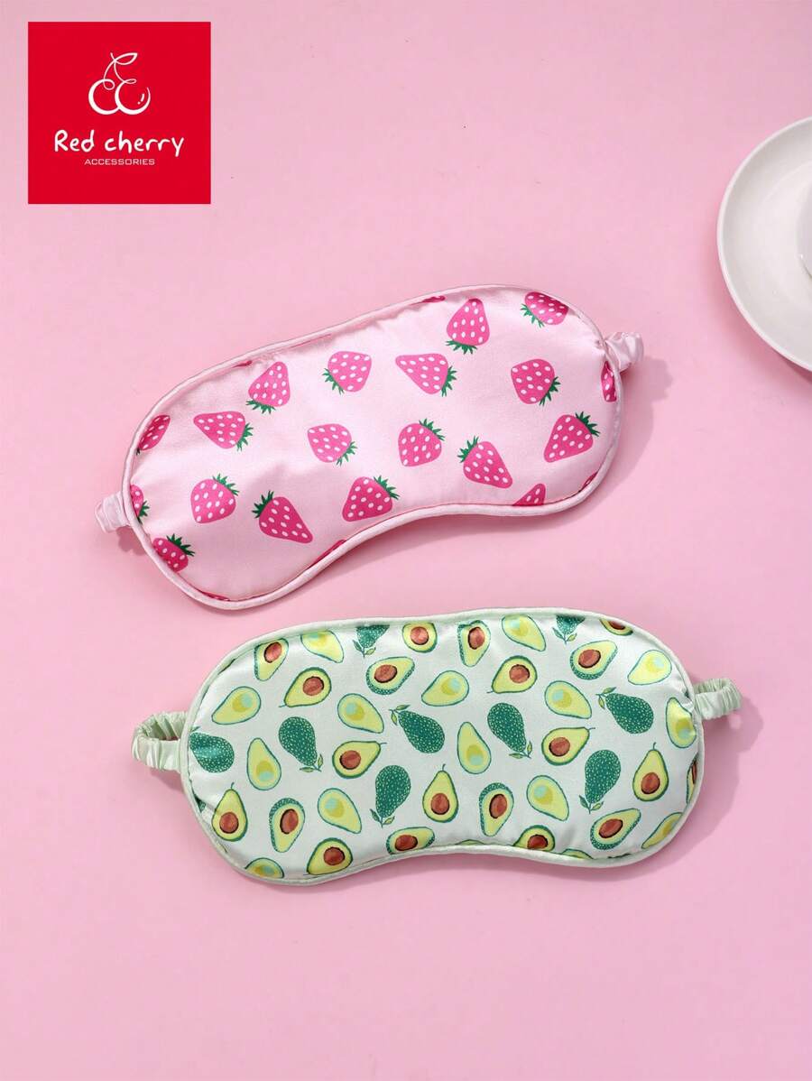 2pcs/Set Kids Girls' Strawberry & Avocado Pattern Elastic Soft Fabric Sleep Eye Mask, Comfortable For Daily Wear - Multicolor - View 1