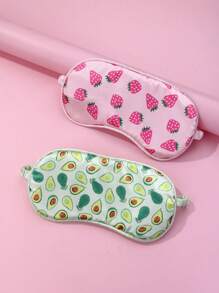 2pcs/Set Kids Girls' Strawberry & Avocado Pattern Elastic Soft Fabric Sleep Eye Mask, Comfortable For Daily Wear - Multicolor - View 2