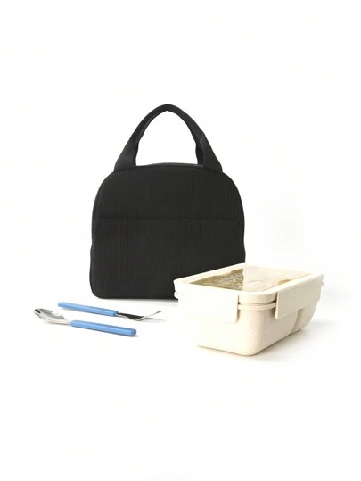 1pc Corduroy Lunch Bag, Solid Color Minimalist Insulated Lunch Box, School Lunch Bag, Food Bag, Casual Picnic Bag, Camping Bag, Cooler Bag, Suitable For Office, School, Leak-Proof, Large Capacity, Portable, Suitable For Travel, Picnic, Outdoor Activities, School, Work, Camping, Suitable For Office Ladies Lunch Box Bag, Ladies School Supplies Bag, School Supplies Accessories Bag
