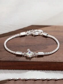1 pieza Pulsera de lujo con diseño de estrella de piedra lunar y circonia, estilo brillante y chispeante de la galaxia