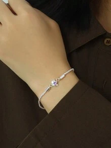 1 pieza Pulsera de lujo con diseño de estrella de piedra lunar y circonia, estilo brillante y chispeante de la galaxia