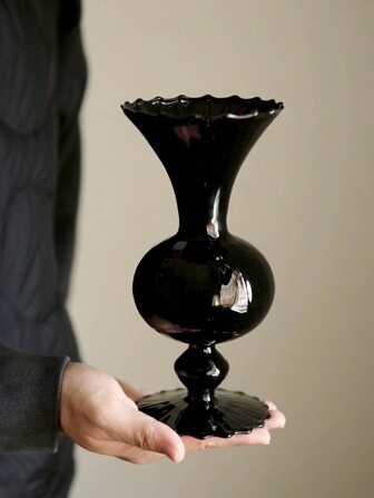 1pc Vintage Black Glass Vase, Exquisite Glass Ornament For Living Room, Study, Tea Room, Flower Shop, Great Gift Choice Rama Decoration Rama Gifts Birthday Graduation E-I-D