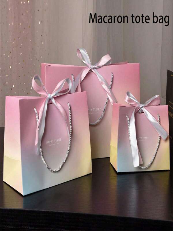 1 Set de bolsa de regalo, bolso de mano con estilo de macaron, bolsa de papel para cosméticos, bolsa de tote con asa de cinta